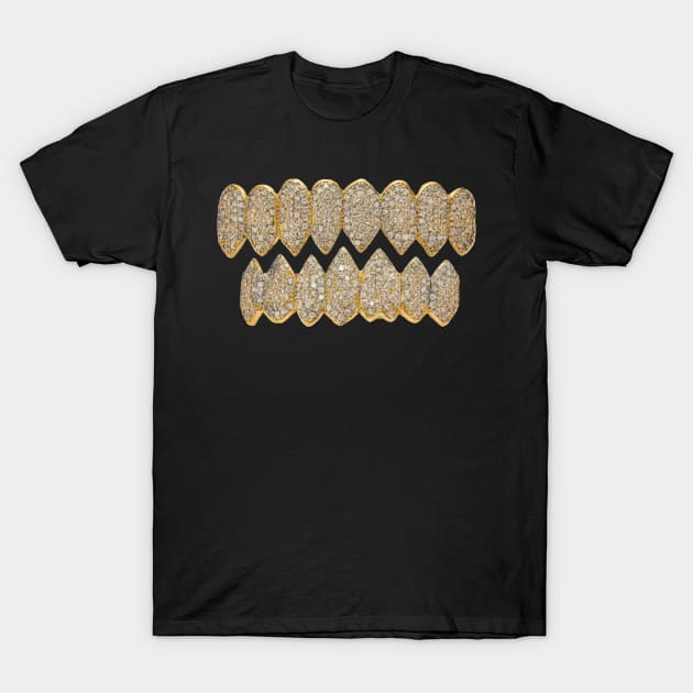MADNESS || GOLD DIAMOND SHARK JAW TEETH GRILLZ T-Shirt by GDCdesigns